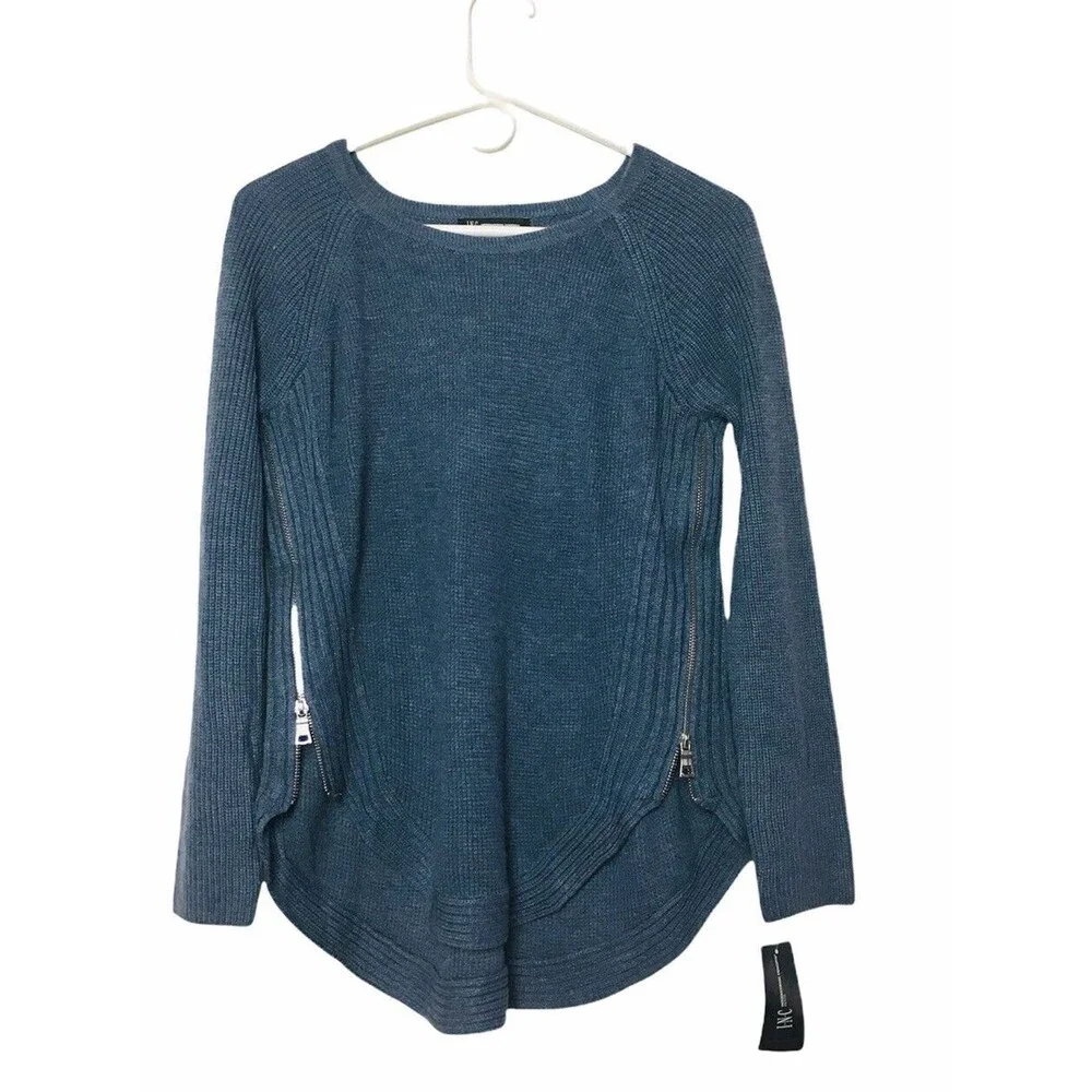INC Sweater Gray Blue Long Sleeve Size Petite PS Sweatshirt Wool Blend Zipper